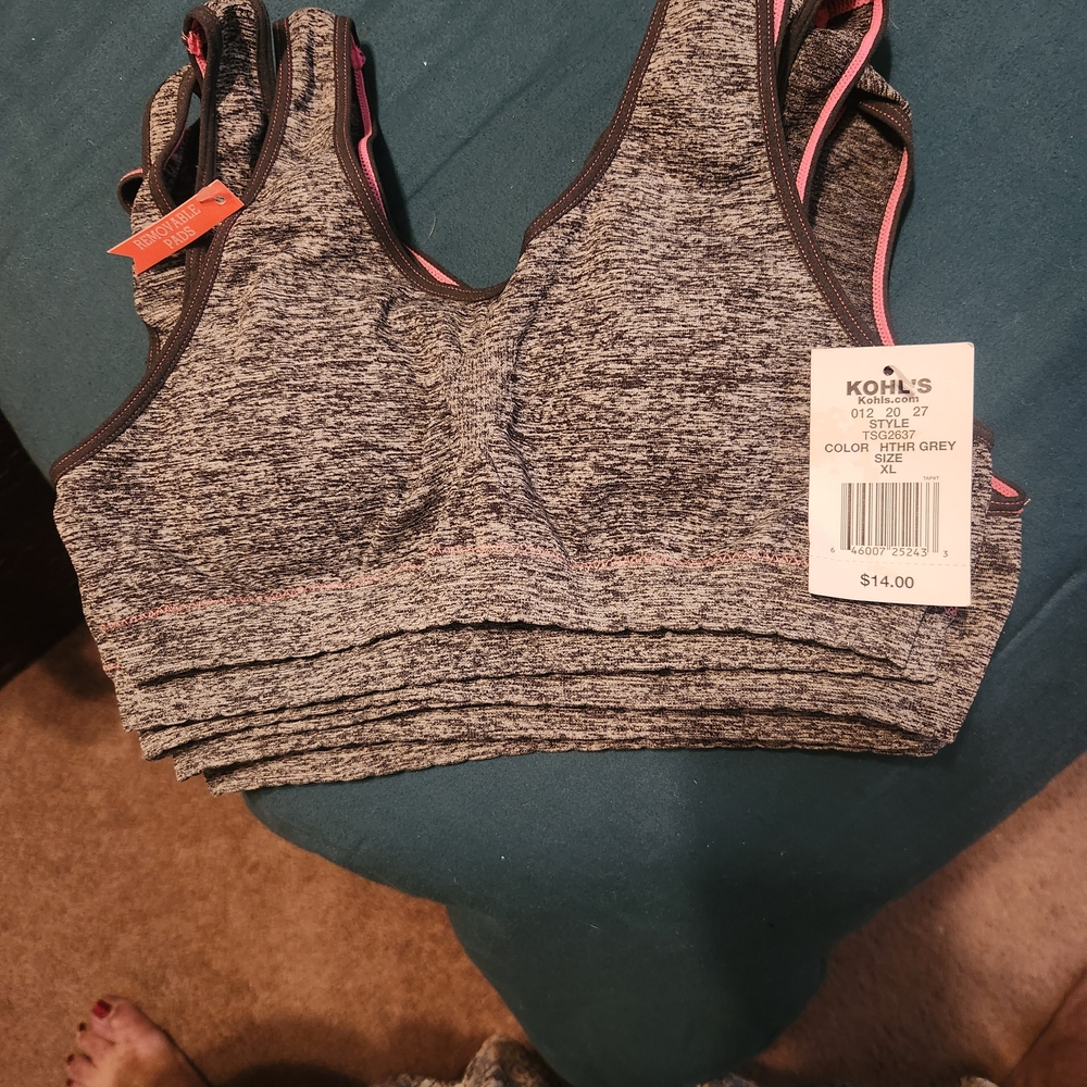 5 Kohl's Girls Heathered Gray Sports Bra with Pink Accents